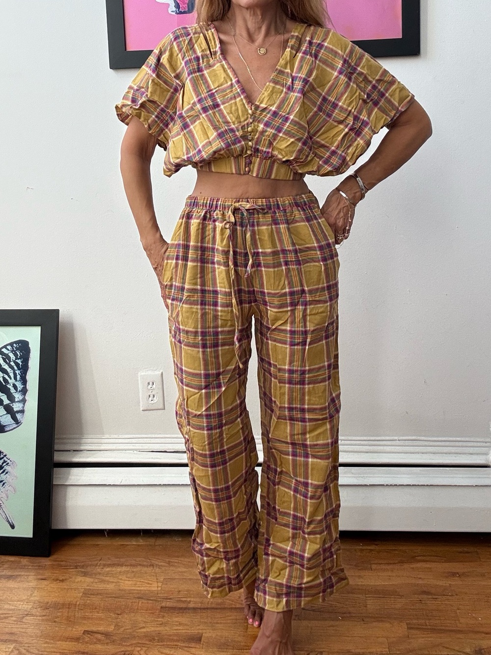 The cutest Plaid Crop Top & Pants Set. XS
